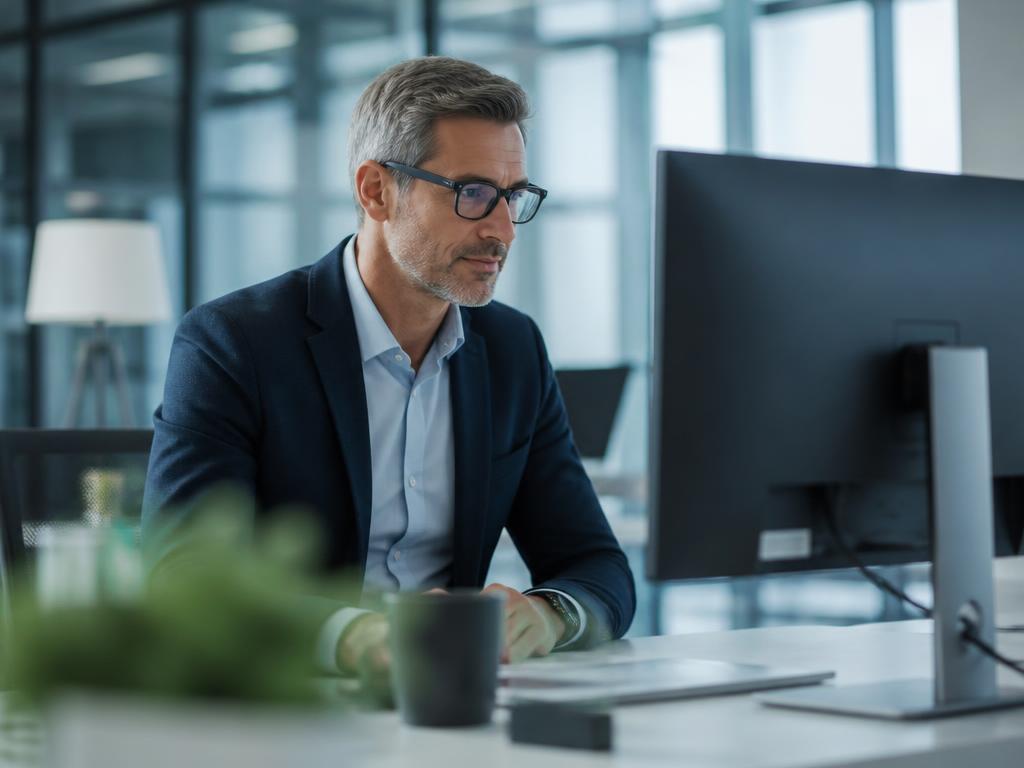 Gestor analisando informações da empresa em um sistema